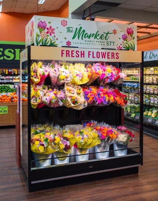 fresh flowers can be found at the market stt